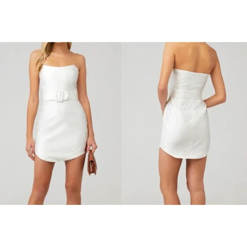 $238 Amanda Uprichard Strapless Floral Mini Dress Womens size M White Belted